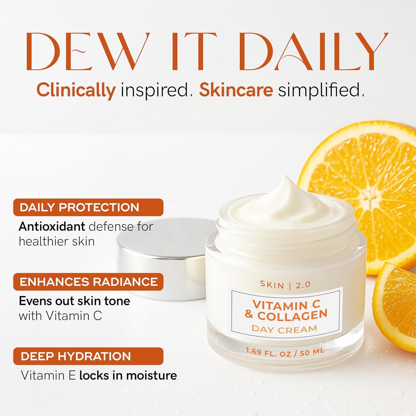 Vitamin C & Collagen Face Moisturizer - Dermatologist Tested, Anti-Aging, Skin Tightening - Brightening, Clean Beauty, Cruelty-Free, Korean Skincare for All Skin Types - 1.69 Fl oz