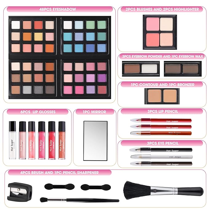 Hot Sugar Makeup Kit for Teenager Girls 10-12, All in One Beginner Makeup Kit for Women Full Kit, Teen makeup kit Cosmetic Gift Set on Birthday Christmas (MINT DAISY)