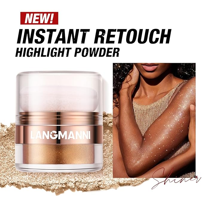 Glitter Body Highlighter Powder Body Shimmer Sparkle Face Brightening Highlighter Powder for Face Eyes Body Glow Makeup With sponge head（Purple）