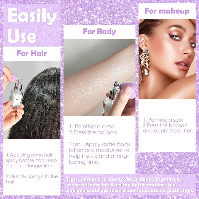 Yosca Highlighter Powder Spray, 20ML Cosmetic Grade Shimmer Powder Glitter Spray Sparkle Highlighter Makeup Festival Concert Accessorise for Rave Clothes Hair Face Nail Art - Metal Stawberry