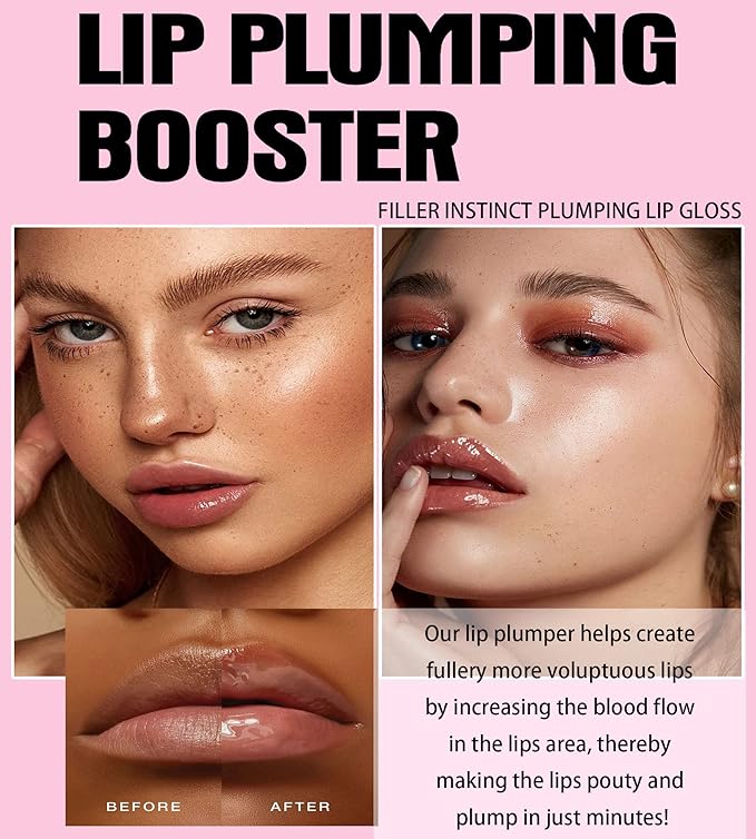 Lip Plumping Booster, Spicy Lip Lipstick, Lifter Gloss, Hydrating, Volumizes & High-Shine Lip Plumping Lip Glass Mirror Lip Glaze Lip Makeup, Plump & Pout Lip Plumper for Women Girls (#02)