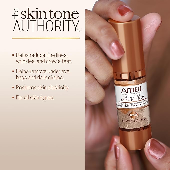 Ambi Even & Clear Under Eye Serum for All Skin Types Anti Aging Formula Features Peptides, Hyaluronic Acid, and Vitamin A to Help Reduce Fine Lines, Wrinkles, and Dark Circles , 0.5 Ounce