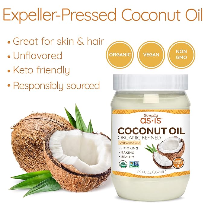 Simply as-is | Organic Refined Coconut Oil for Cooking, Baking & Beauty | Neutral Flavor & Aroma | Expeller-Pressed | 29 fl oz