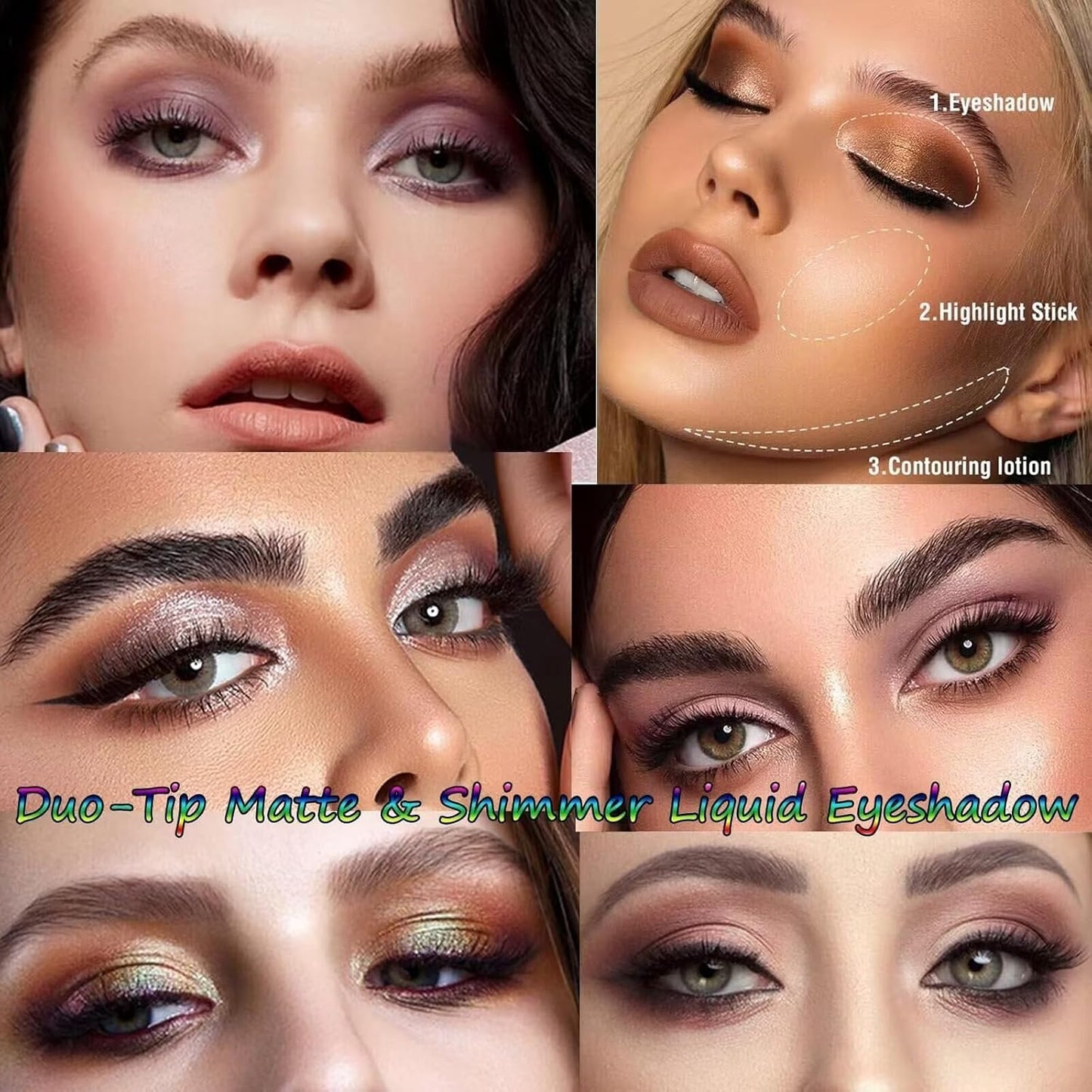 Rosy Brown Liquid Eyeshadow Matte Double Ended Glitter Metallic Eyeshadow Pencil Primer Base Quick Drying Waterproof Long Lasting Highlight Stick Shadow Pen Eye Makeup (#1)