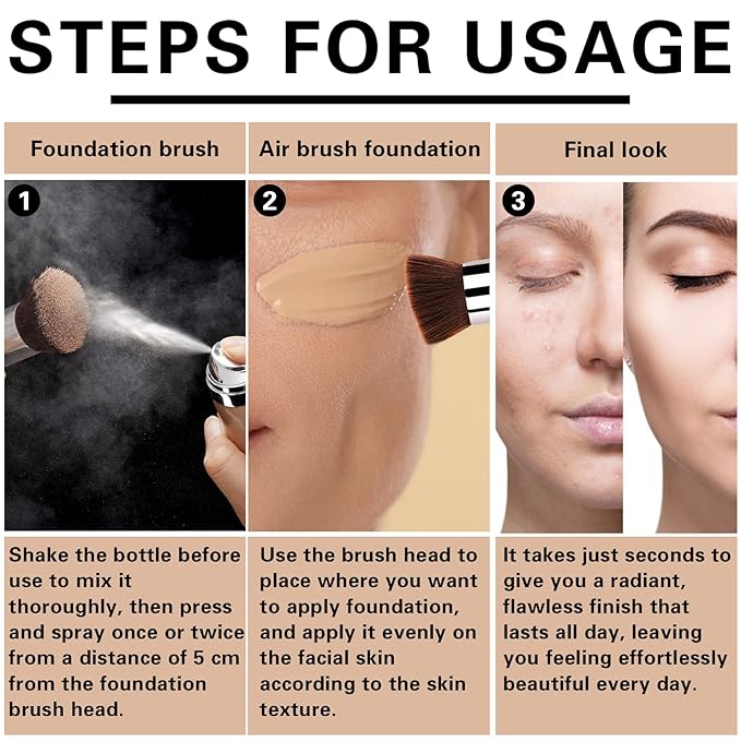 Airbrush Foundation Makeup Spray for Mature Skin Silk Lightweight Airbrush Flawless Setting Spray Foundation Makeup（02# Beige）