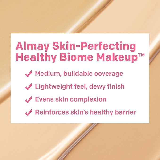 Almay Skin Perfecting Healthy Biome Foundation Makeup with Prebiotic Complex SPF 25, Hypoallergenic, -Fragrance Free, 110 Light, 1 fl. oz.