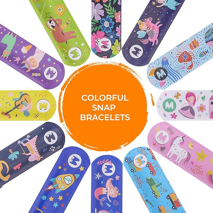 Magicat Premium Slap Bracelets - 12 Fun Snap Bracelets for Kids - Girls and Boys Birthday Party Gift, Classroom Prizes and Basket Stuffers - Slap Bracelets for Kids - Unicorn, Robot, Princess