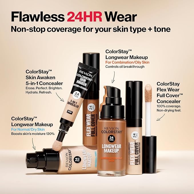 Revlon Liquid Foundation, ColorStay Face Makeup for Combination & Oily Skin, SPF 15, Medium-Full Coverage with Matte Finish, Natural Ochre (175), 1.0 oz