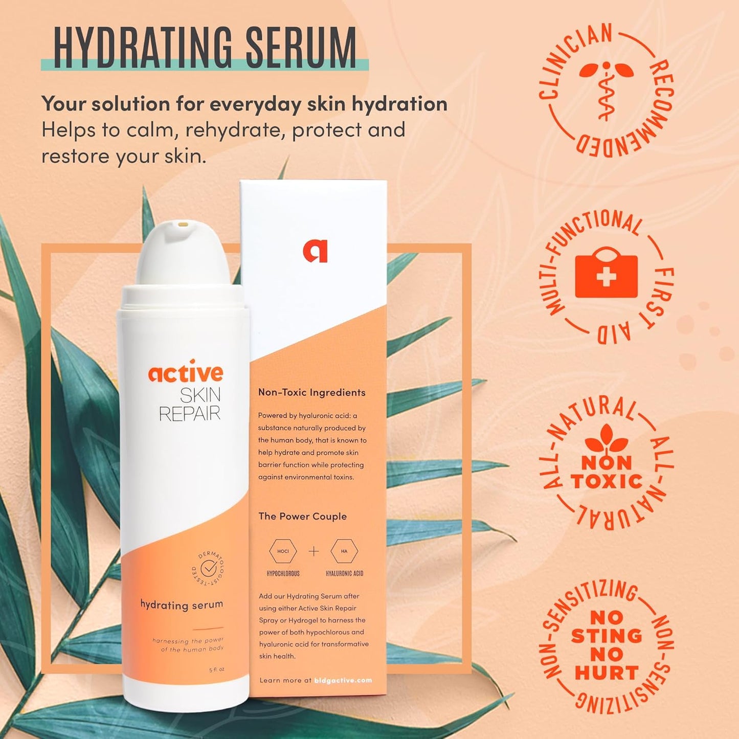 Active Skin Repair Face and Body Hydrating Serum, EWG Certified Hyaluronic Acid for All Skin Types, Dermatologist-Tested Moisturizing Anti-Aging Serum with Ceramides & Niacinamide, 5 fl. oz.