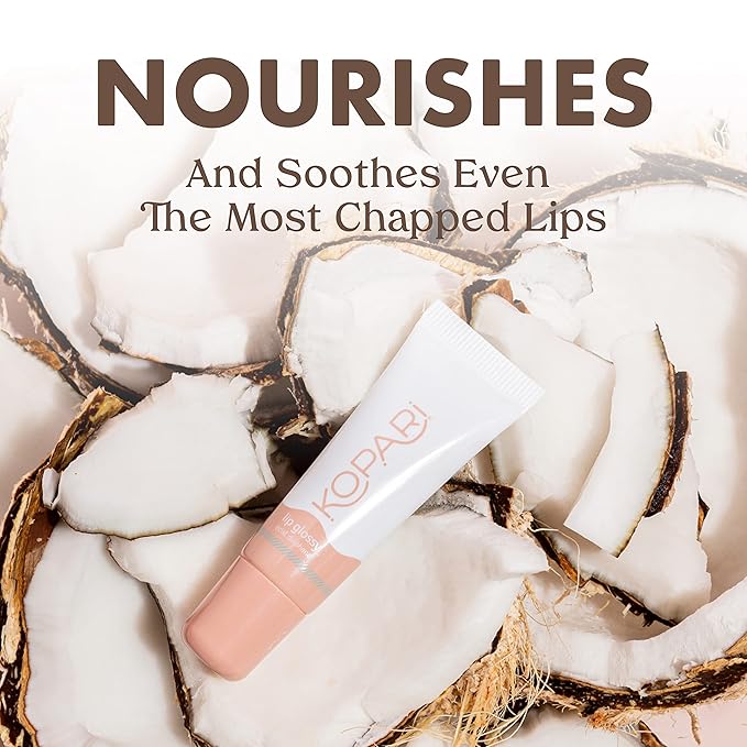 Kopari Coconut Lip Glossy | Nude Tint Birthday Suit | Vegan Hydrating Moisturizing Lip Oil Vitamin E Shea Butter Long Wear High Shine Non Sticky | Natural Clean Plant Based Non Toxic Balm Paraben Free
