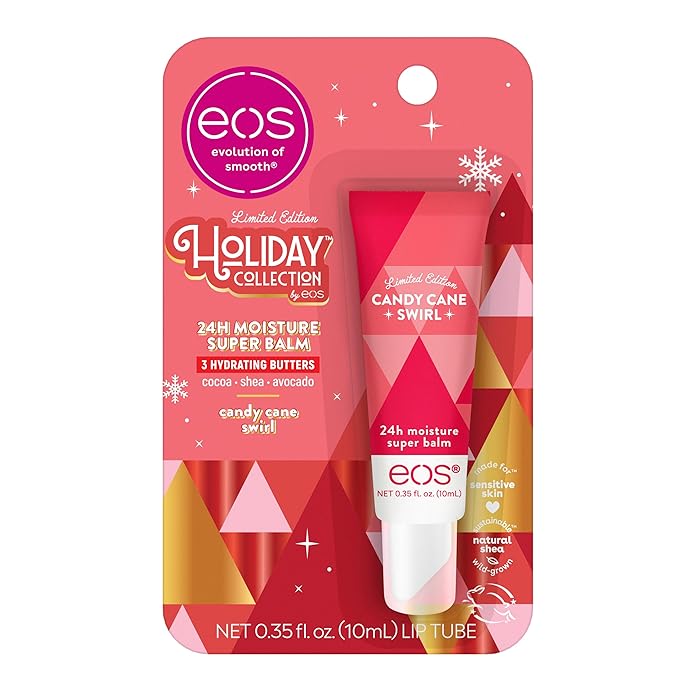 eos Holiday Lip Butter Gift- Candy Cane Swirl Super Balm, 24H Moisture, Stocking Stuffers, 0.35 fl oz