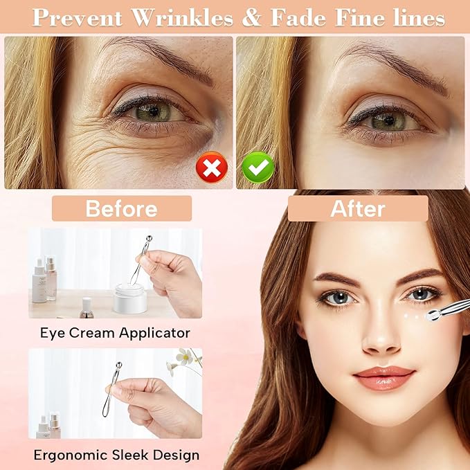 2 Pcs Under Eye Patches Silicone - Reusable Eye Patches, Eye Patches Plump Fine Lines & Wrinkles with Metal Eye Cream Applicator with Metal Eye Cream Applicator