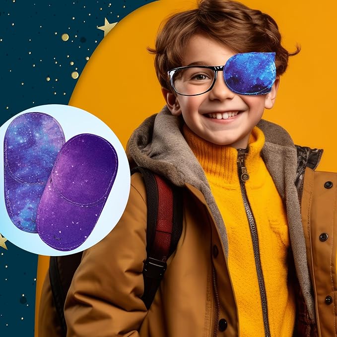 Newcotte 12 Pcs Eye Patch for Kids Girls Boys Reusable Eye Patch for Glasses over the Lens Colorful Eye Patch Toddler Eye Patch Adorable Kids Eye Patches Assorted Eye Patch Cover (Starry Sky)