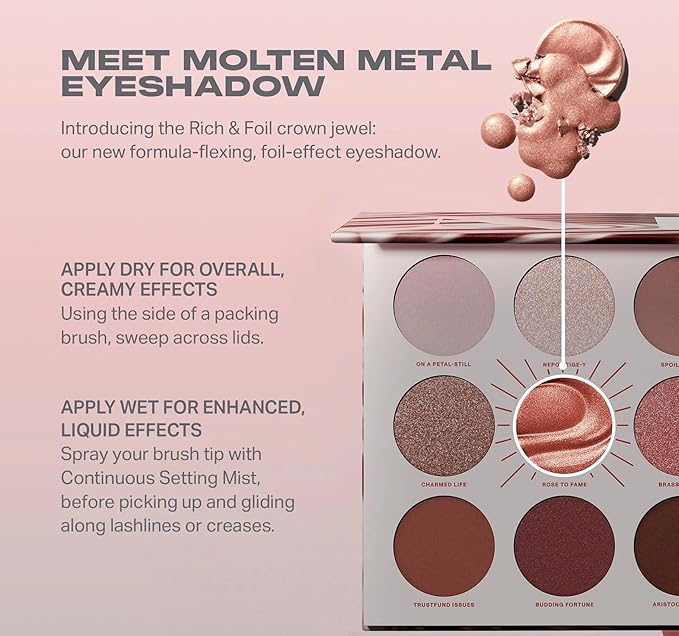 Morphe Rich & Foiled Artistry Palette - Foil-Effect Eyeshadow Palette with Matte, Shimmer & Foil Finishes - Mauve & Pink Eyeshadow with Luminous Payoff - Rose to Fame (0.35 oz)