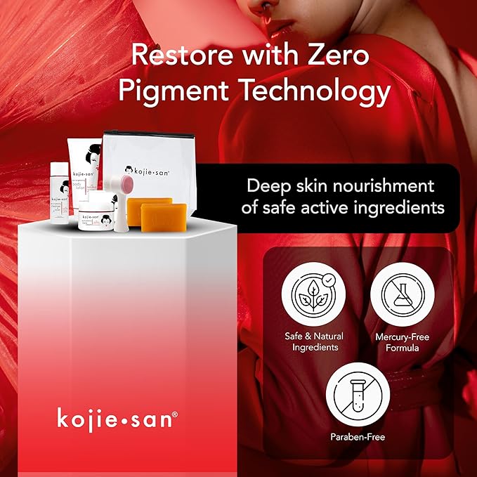 Kojie San Face & Body Shower Set - The Original Kojic Acid Soap that Reduces Visibility of Dark Spots, Hyperpigmentation, and Other types of Skin Damage – 135g x 2 Bars with Lotion, Cream and Toner