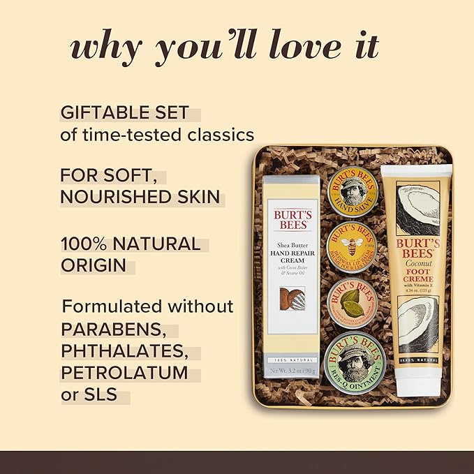 Burt's Bees Back to School Gifts Ideas, 6 Dorm Body Care College Dorm Products, Classics Set -Original Beeswax Lip Balm, Cuticle Cream, Hand Salve, Res-Q Ointment, Hand Repair Cream & Foot Cream