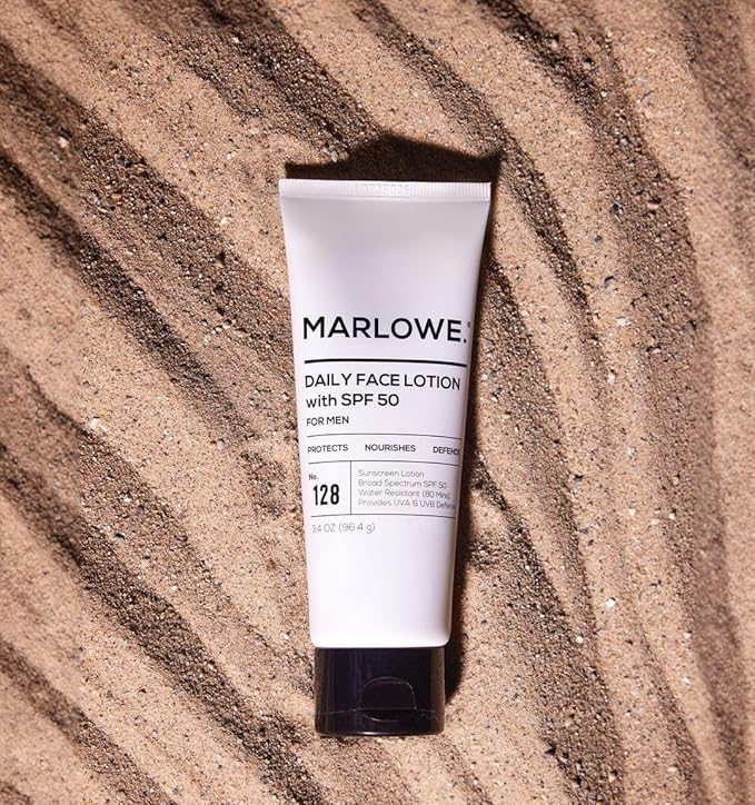 MARLOWE. No. 128 Men's Facial Lotion with Sunscreen SPF 50, 3.4 oz, Oil-Free, Lightweight Daily Face Moisturizer for Men, Includes Natural Extracts to Hydrate, Nourish & Soothe