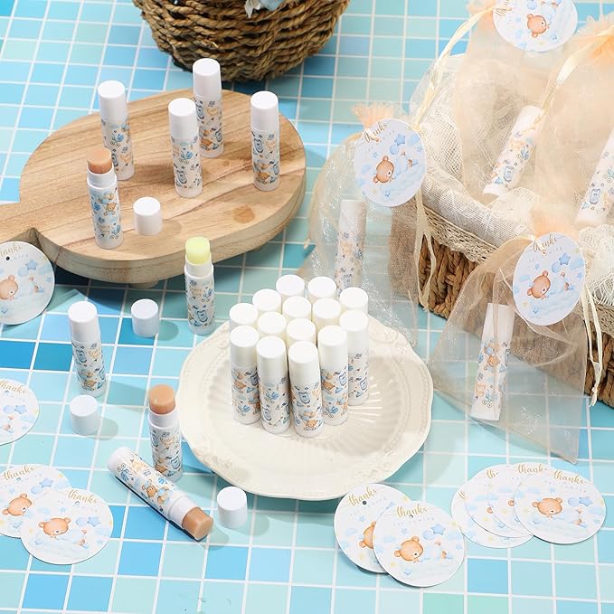 Fumete 50 Pack Bear Baby Shower Party Gifts Favors Bulk Lip Balms for Guests Boys Girls Neutral Gender Reveal Favors for Baby Shower Prizes Souvenirs Bags Stuffer Classroom Prizes