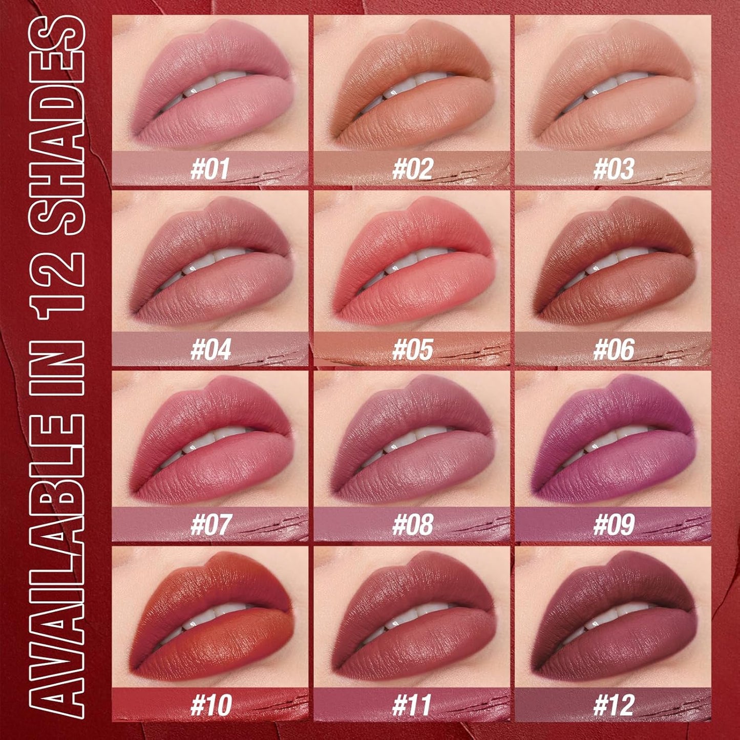 Jolilab 3Pcs Velvet Matte Lipstick Nude Matte Soft Dark Color Stick High Pigmented Long-Lasting Waterproof Lip Stick Lip Balm Beauty Cosmetics Gift for Girls and Women（07#+08#+09#