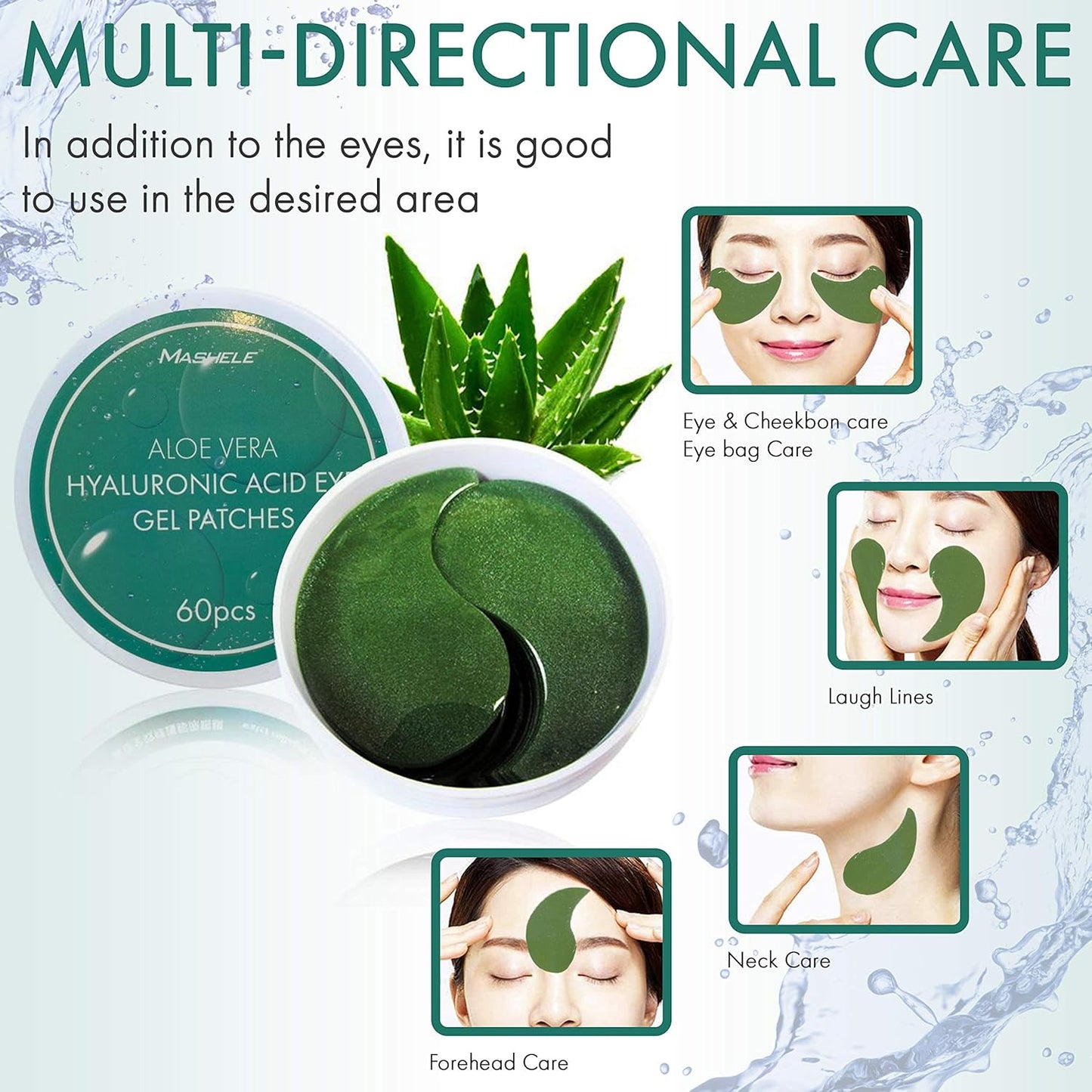Korean Under Eye Patches Aloe Vera Mask Anti-Aging Hyaluronic Acid Collagen Neck Forehead Laugh Line Pad Reducing Dark Circles Treatment (120pcs, aloe eye patches)