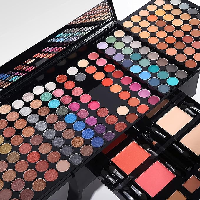 190 Colors Cosmetic Make up Piano Box Set,Combination with Eyeshadow /Facial Blusher /Eyebrow Powder /Eyeliner Pencil /Mirror,All-in-1 Makeup Gift Set (Color B)