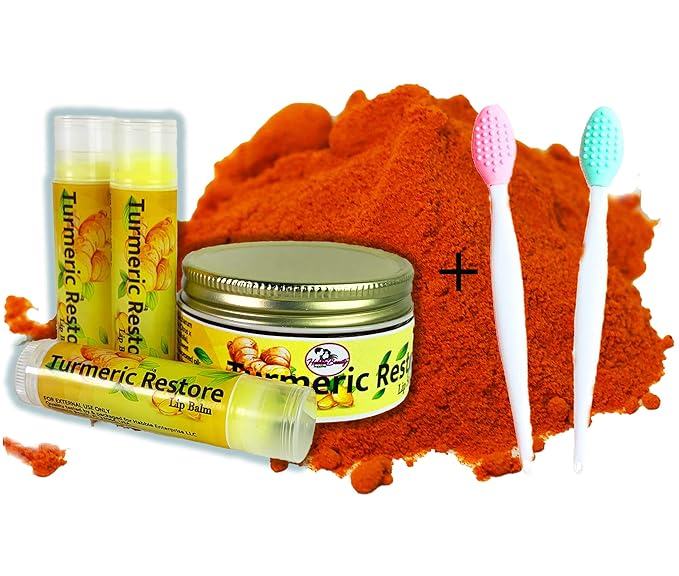 Turmeric Lip balm | Turmeric Restore | Natural Lip Balm | Organic Lip Balm | Natural Lip Balm | Lip Moisturizer | 100% Natural Ingredients | Habbie Beauty Supplies (6 Pack)