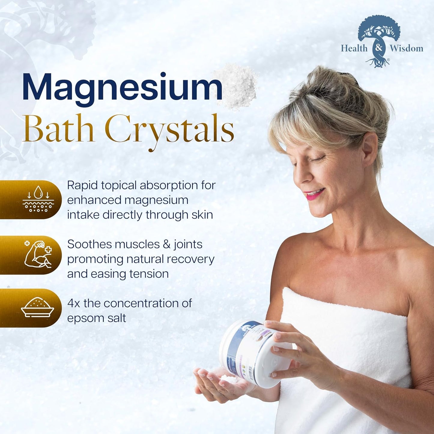 Health and Wisdom Magnesium Bath Crystals - Bath Salts with High Concentration & Enhanced Absorption for Muscle & Joint Relief - Dead Sea Sourced - Unscented - 5.5 lb Bag - Up to 45 Uses