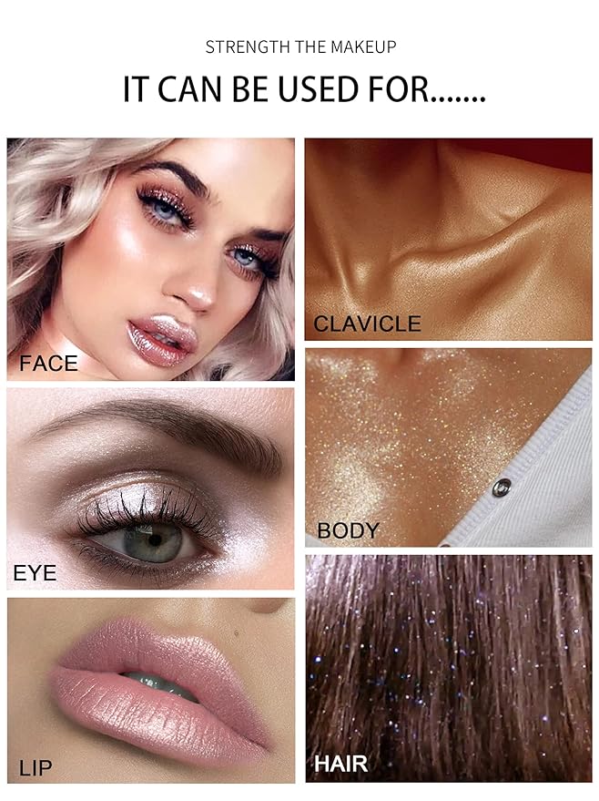 AKARY Shimmer Highlighter Powder, Fairy Polvo De Hadas Highlighter Powder & Blush Stick, Instant Glow Luminizer Duo, Glitter Body Face Hair High Gloss Stick, Sparkle Smudge-Proof Highlighter Stick Party Makeup (#03 Golden Brown)