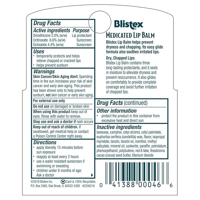 Blistex Medicated Lip Balm, 0.15 Ounce, 3 Count (Pack of 1) Prevent Dryness & Chapping, SPF 15 Sun Protection, Seals in Moisture, Hydrating Lip Balm, Easy Glide Formula for Full Coverage