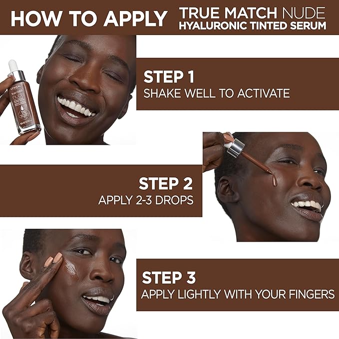 L'Oreal Paris True Match Nude Hyaluronic Tinted Serum Foundation with 1% Hyaluronic acid, Cool Deep 7.5-8.5, 1 fl. oz.
