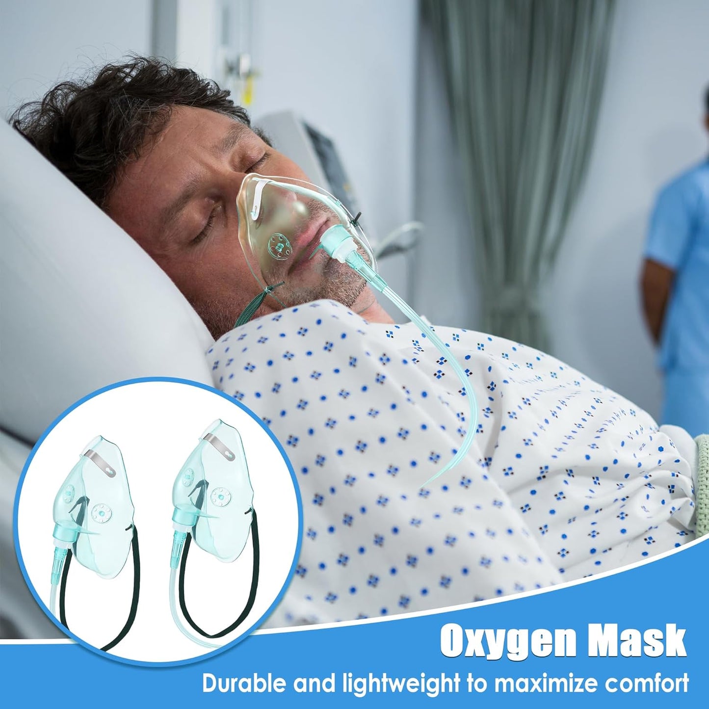 Geiserailie 2PCS L Oxygen Mask with 6.6 Ft Tubing and Adjustable Elastic Strap, Adult Oxygen Mask with Tubing, Breathing Masks for Face Adult