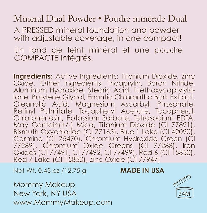 Mineral Dual Powder in Lullaby (Light) | 4-in-1 Pressed Mineral Foundation with SPF 15 for Flawless Glow & Soft Looking Skin | Oil Free, Talc Free, Gluten Free | 0.45 Oz | by Mommy Makeup