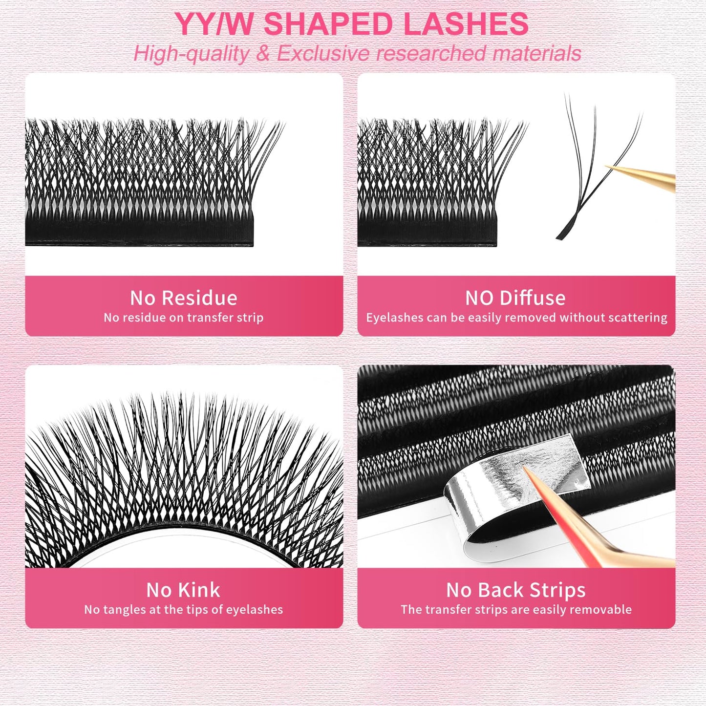 Lash Extensions Double Tips 3D Eyelash Extensions W Shape 0.07mm Thickness D Curl 10mm Premade Fans Easy Fan Volume Matte Black Crisscross Eyelashes(W-3D-Double Tips-0.07-D,10mm)