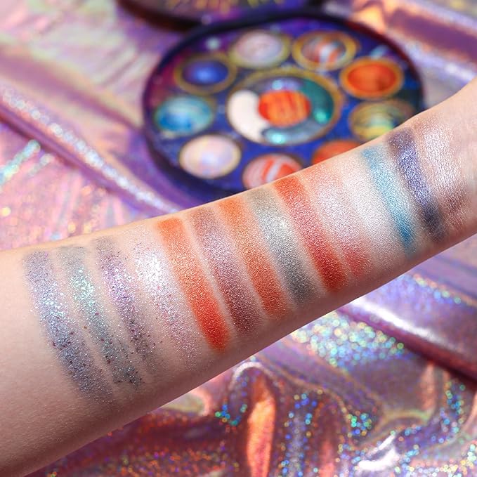 Galactic Assemble Eyeshadow Palette 14 Colors Glitter Shimmer Metallic Eye Shadow Pallet Blue Galaxy Eye Makeup Palettes Create Space-like Eyes Make up Orange Gifts for Women Girls