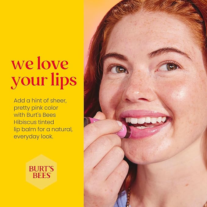 Burt's Bees Lip Tint Balm with Long Lasting 2 in 1 Duo Tinted Balm Formula, Color Infused with Deeply Hydrating Shea Butter for a Natural Looking Buildable Finish, Soft Hibiscus (2-Pack)