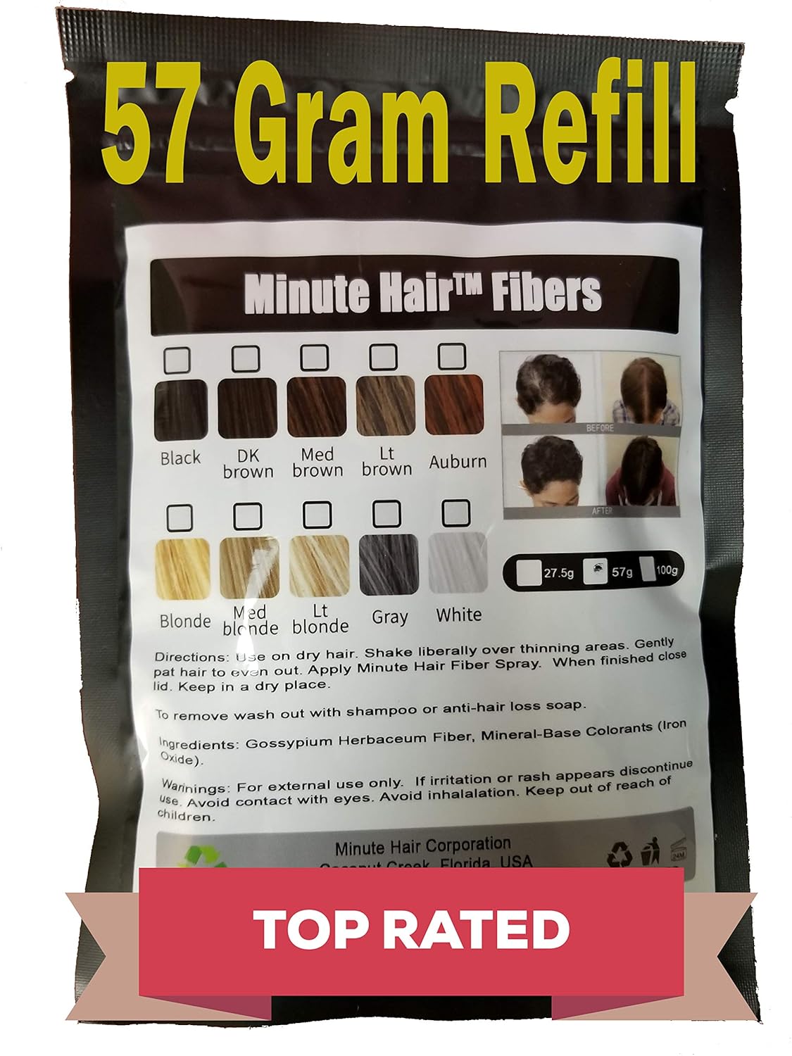 Hair Building Fibers White 57 Grams (2 oz) Minute Hair Refill Hair Loss Concealer That You Can Use for Your Bottles From Competitors Like Toppik, Xfusion (White)
