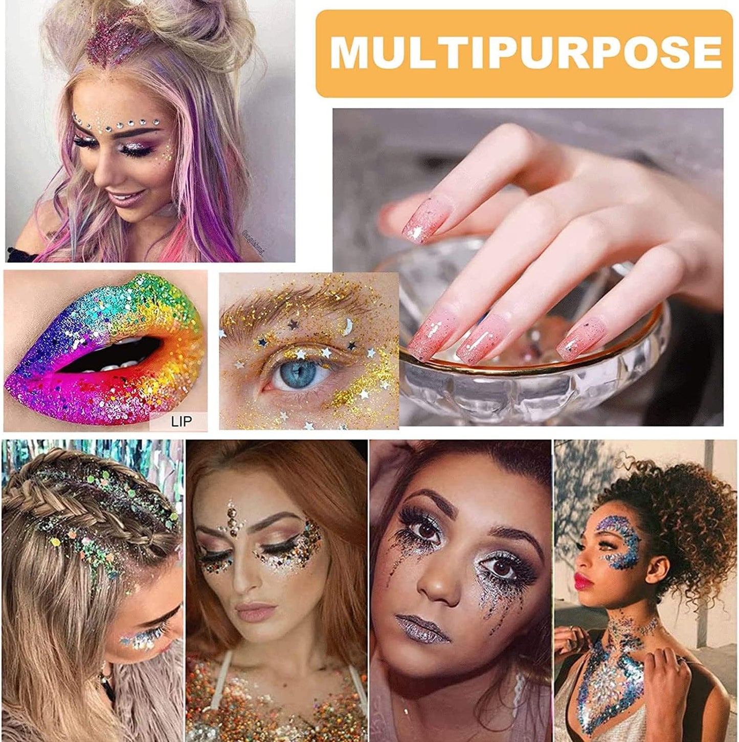MAEPEOR Chunky Face Body Glitter Gel 19 Colors Mermaid Sequins Holographic Body Glitter Gel Long-Lasting Festival Makeup Glitter Paint for Face Body Hair Nails (30g, 10 Black)