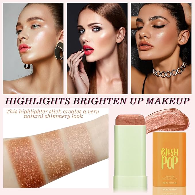 Highlighter Makeup Stick - Blush Highlighters Makeup Stick for Face & Body, Natural Silky Shimmer Highlight, Bendable Long Lasting Highlighter Wand, Cream Korean Highlighter (Cherry Red)