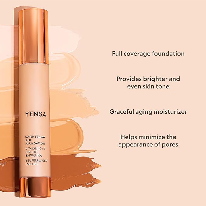 YENSA Super Silk Foundation - Full Coverage, Age-defying complex of Vitamin C, E, Ferulic, and Bakuchiol Oil (Fair 3) 1.0 fl oz