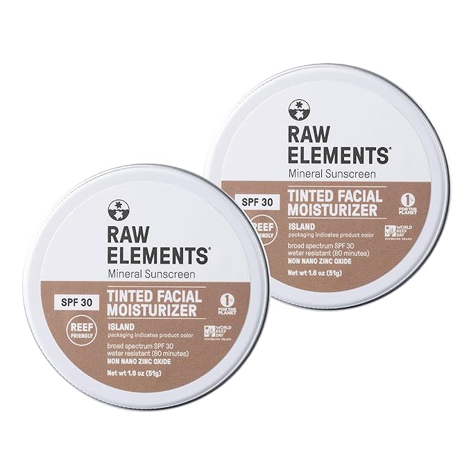 Raw Element Ultra-Moisturizing Tinted Face Cream, Non Toxic Mineral Face Sunscreen, Daily Tinted Moisturizer, Non-Nano Zinc Oxide, Reef Friendly, All Ages, SPF 30, 1.8 oz, Island, Pack of 2