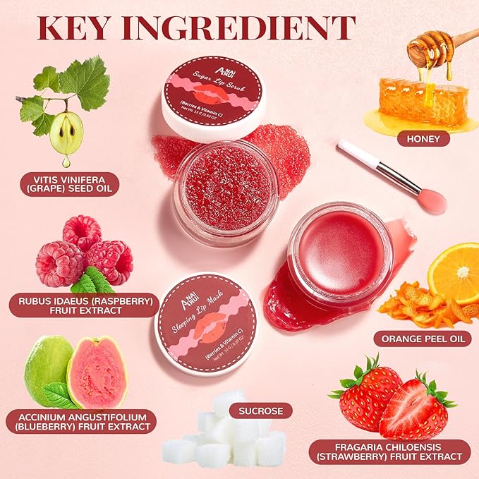 Lip Balm & Moisturizer Set, Lip Scrub & Lip Sleeping Mask- Overnight Treatment Lip Care Products | Moisturize & Nourish, Dry Cracked Lips, Intense Hydration with Vitamin C
