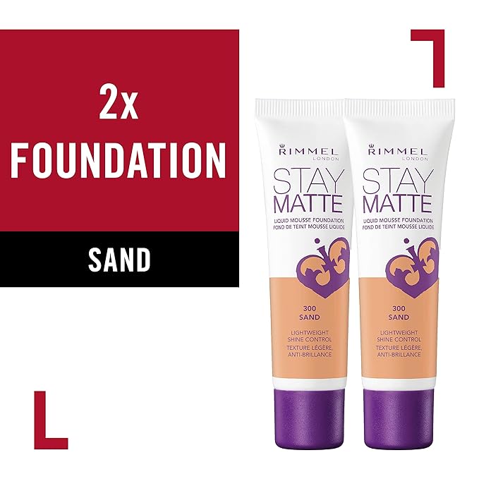 Rimmel Stay Matte Liquid Foundation, Sand, 1 Fl Oz, 2 Count (Pack of 1)