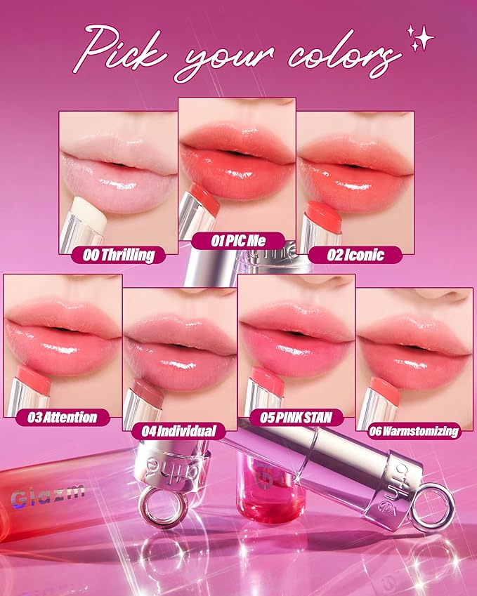 ATHE Glazm Lipbalm Stick - Vegan Glow Korean Lip Balm - Plumping, Volumizing & Highly Pigmented Lipstick - Soft Melting, Buildable Formula - Plant-Derived, Cruelty-Free, 0.12oz. (05 Pinkstan)