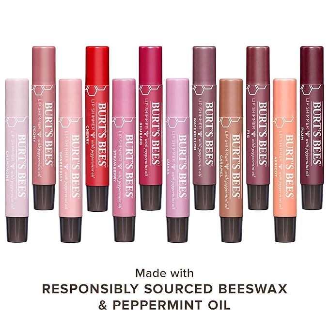 Burt's Bees Shimmer Lip Tint Set, Tinted Lip Balm Stick, Moisturizing for All Day Hydration with Natural Origin Glowy Pigmented Finish & Buildable Color, Peony (4-Pack)