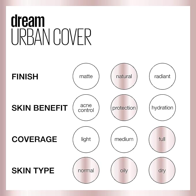 Maybelline Dream Urban Cover Flawless Coverage Foundation Makeup, SPF 50, Ivory