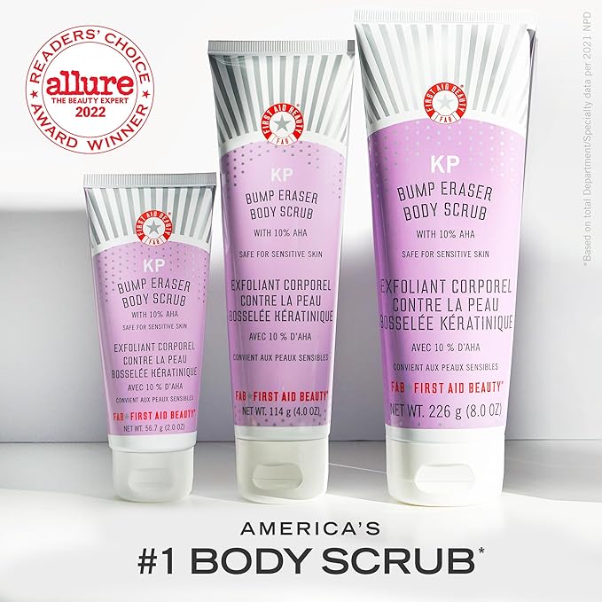 First Aid Beauty KP Bump Eraser Body Scrub Exfoliant for Keratosis Pilaris with 10% AHA 4 oz.