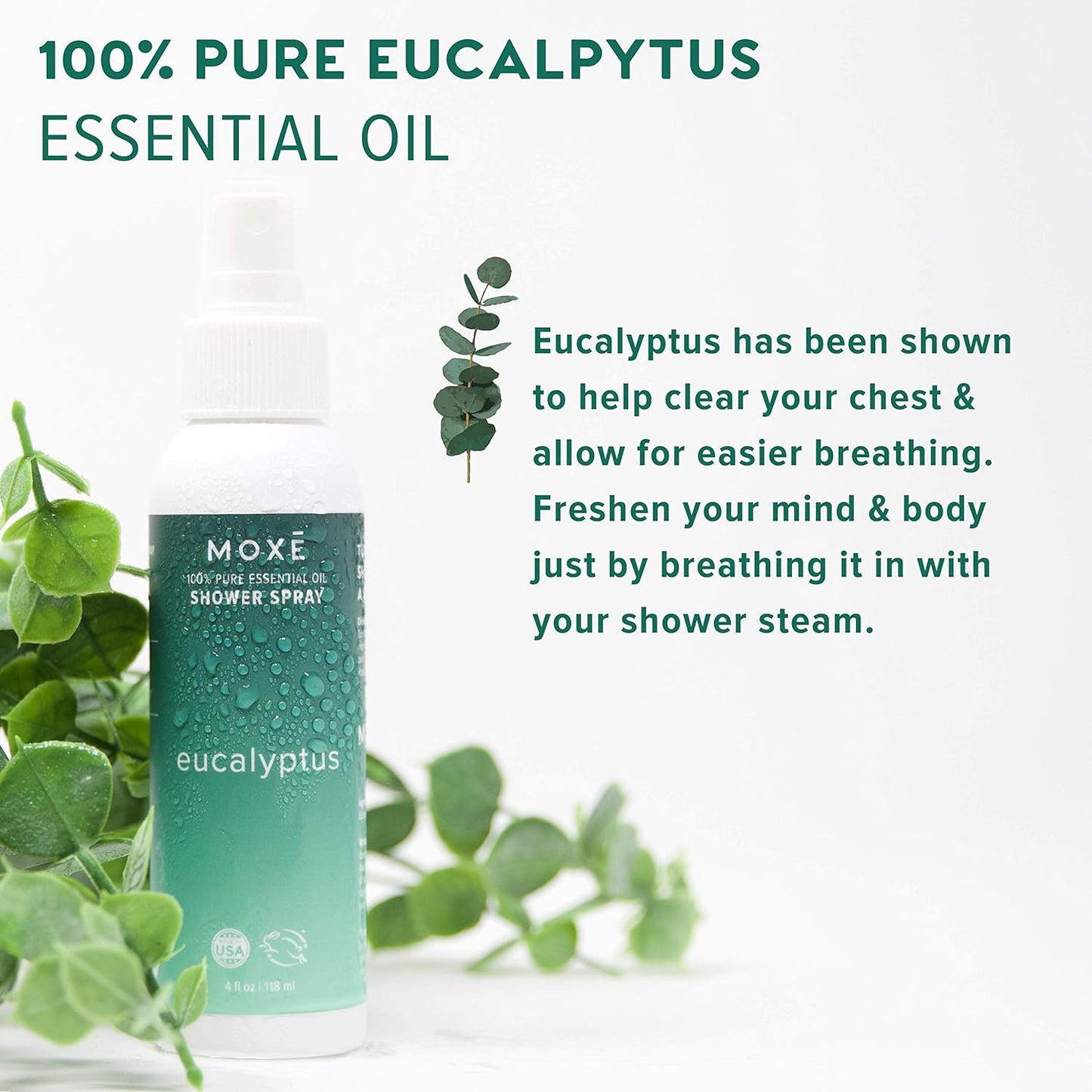 MOXE Shower Mist, Spa Steam Spray, Certified Natural Essential Oils, Aromatherapy, Calming Relief (Lavander and Eucalyptus, 4 Fl Oz (Pack of 2))