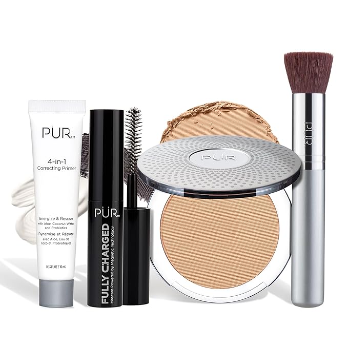 PÜR Beauty Multitasking Essentials Best Sellers Kit, Everyday Look Deluxe Kit, Condition & Moisturize Skin, Cruelty Free, Medium Dark