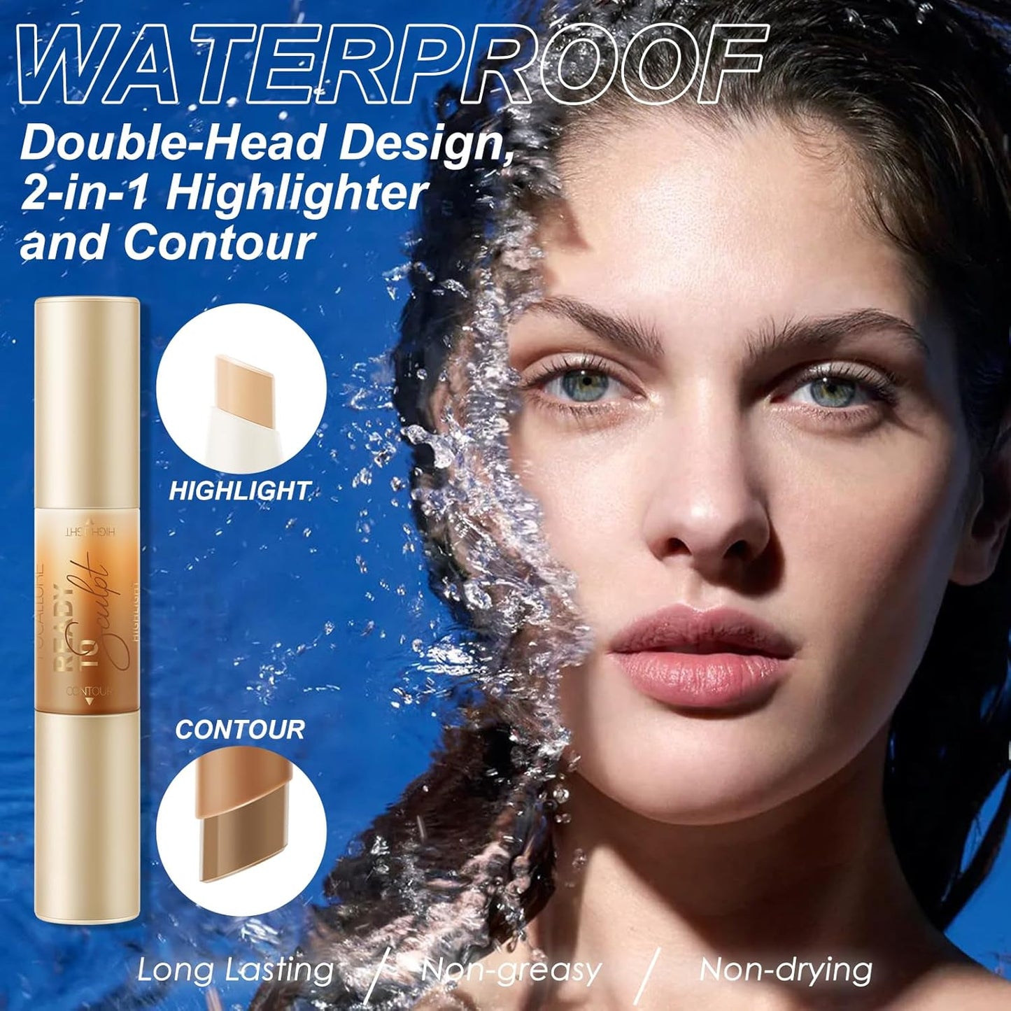 FOCALLURE 2 in 1 Cream Bronzer and Highlighter Stick,Non-greasy & Non-drying Contour Pencil,Easy to Create a Natural Matte Finishing,Long Lasting & Waterproof Face Brighten Make up Pen,TAN