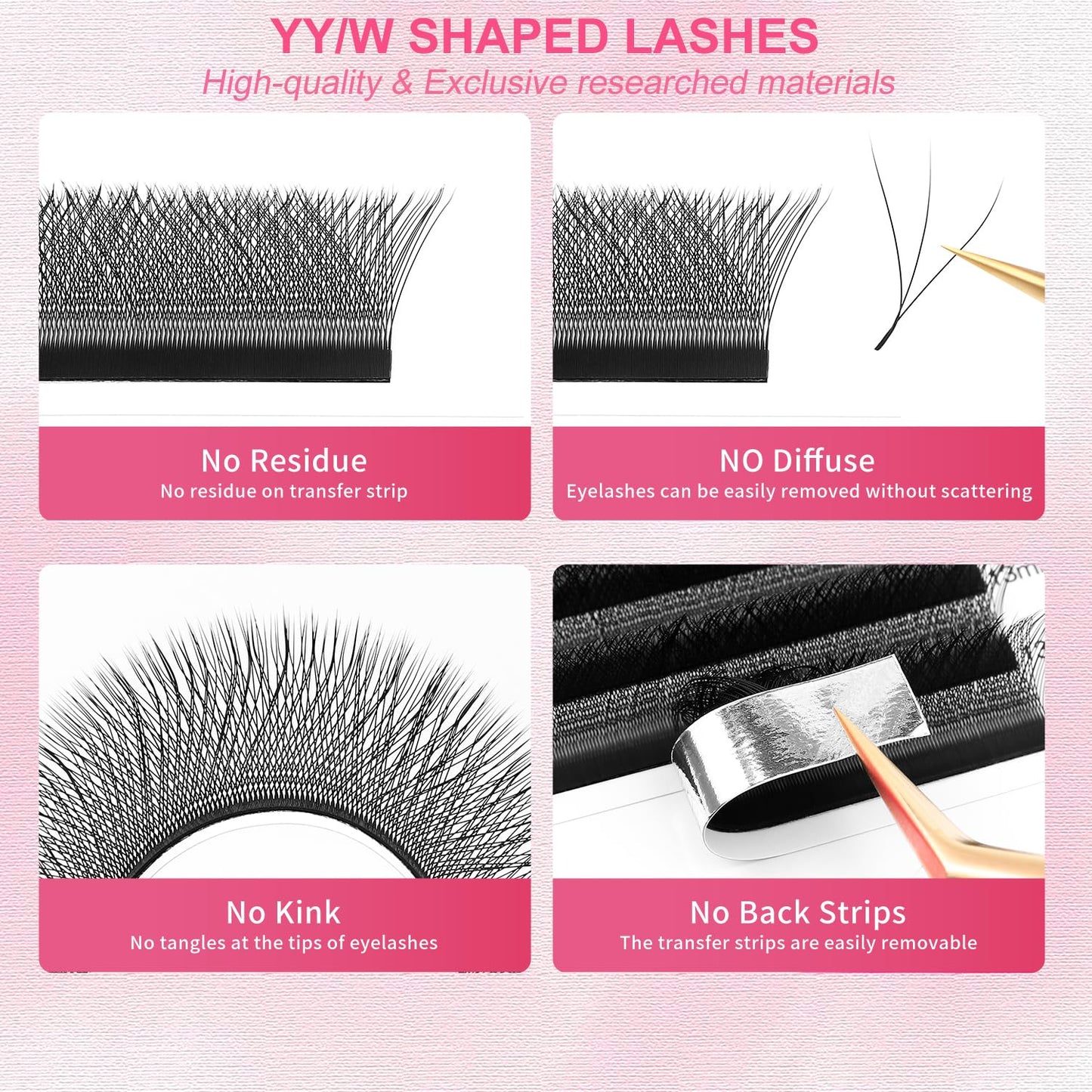 Lash Extensions 3D Eyelash Extensions W Lashes 0.07mm Thickness D Curl Lashes 8mm Soft Lash Trays Pestañas Pelo a Pelo Natural Matte Black False Eyelashes Individual Lashes(W-3D-0.07-D,8mm)